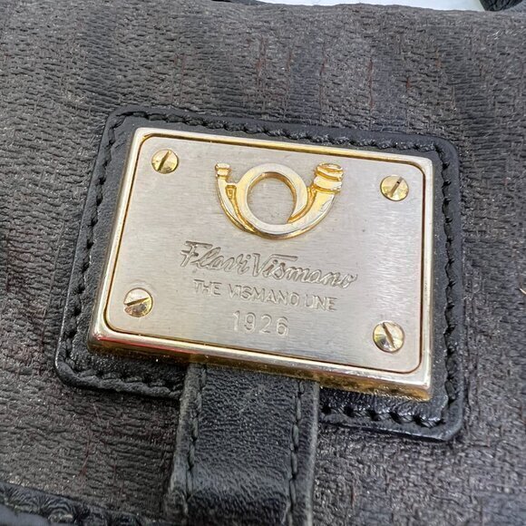 Flavi Vismano Crossbody Purse Bag Monogram Vintage Small Brown Black Long - Picture 4 of 16